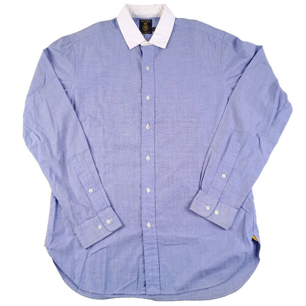 Rugby Ralph Lauren Contrast Collar Dress Shirt Blue 15.5 34/35 AS IS Read Flaw